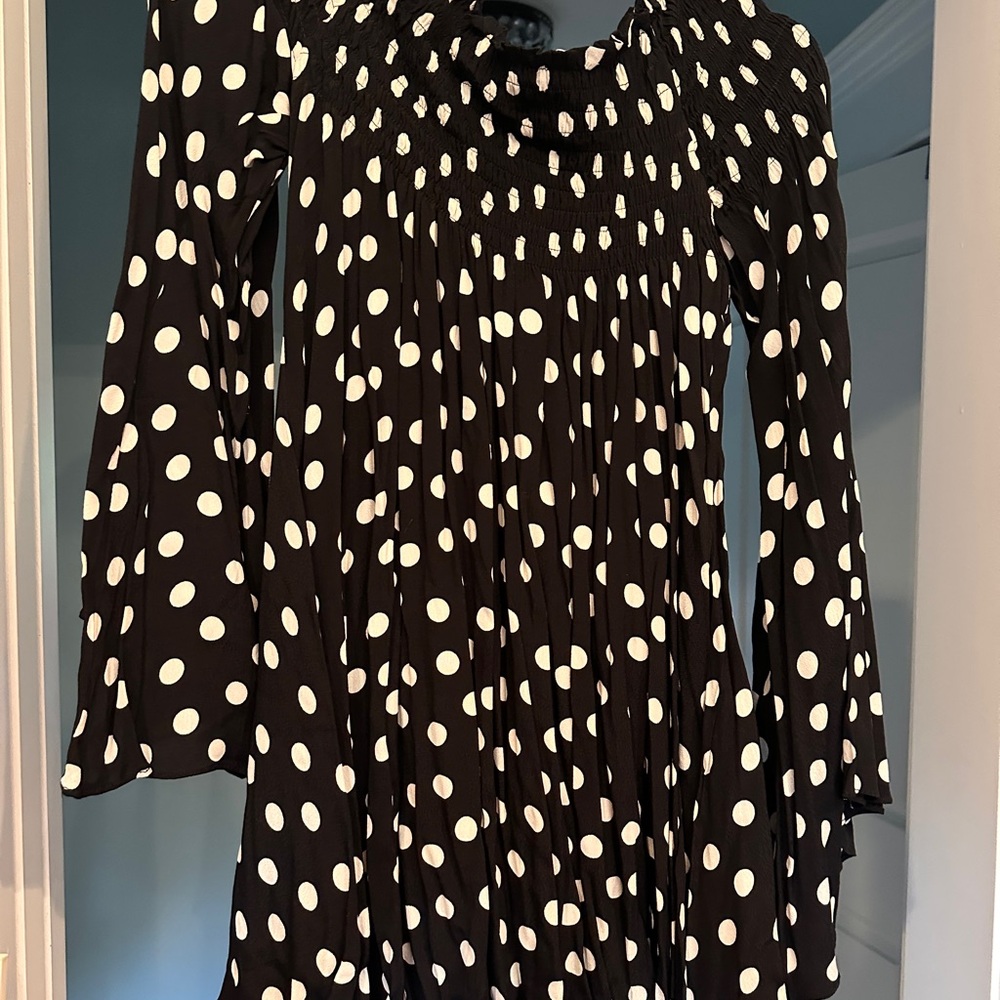 Vici Black and White Polka Dot Mini Dress L Off Shoulder